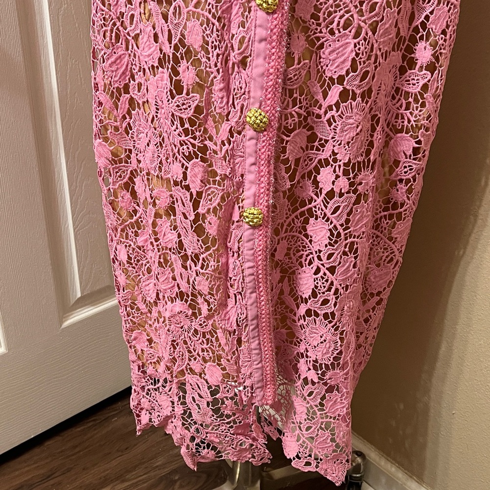 Self-Portrait Pink Lace Midi Dress belt is missing size M - Picture 4 of 12